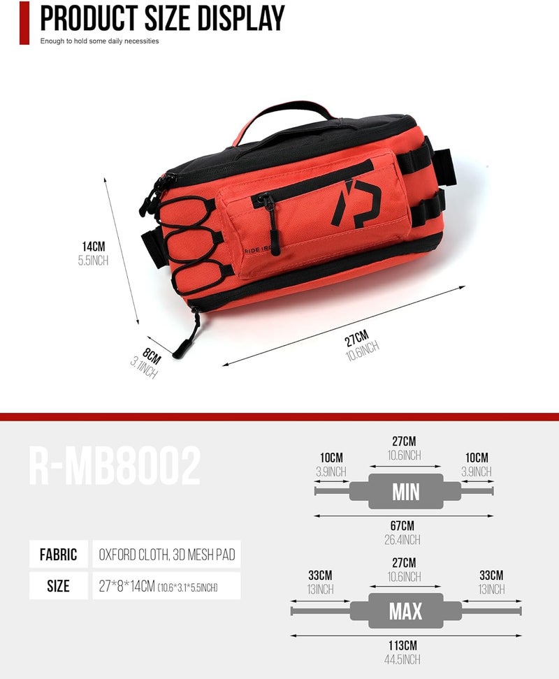 RIDEIRON Fanny Pack, Motorcycle Waist Bag with Adjustable Expansion & Interior Key Loops, Compact Lightweight for Fishing, Cycling, Hiking, Travel, Camping - Image 4